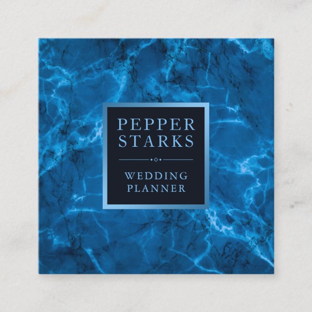 Blue Metallic Frame and Marble | Business Card (Front)