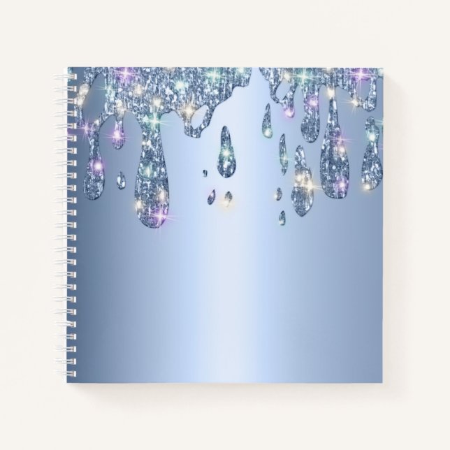 Blue Metallic Glitter Drip Sparkle Bling  Notebook (Front)