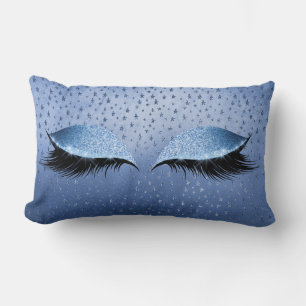 Blue Metallic Glitter Stars Eyes Makeup Lashes Lumbar Pillow