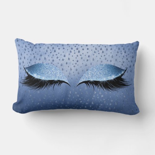 Blue Metallic Glitter Stars Eyes Makeup Lashes Lumbar Pillow