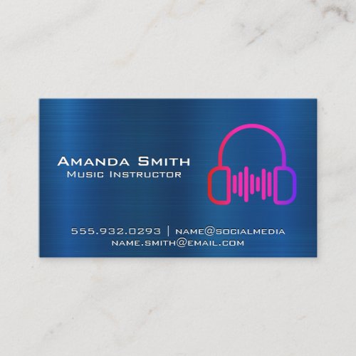 Blue Metallic  Headphone Logo Business Card