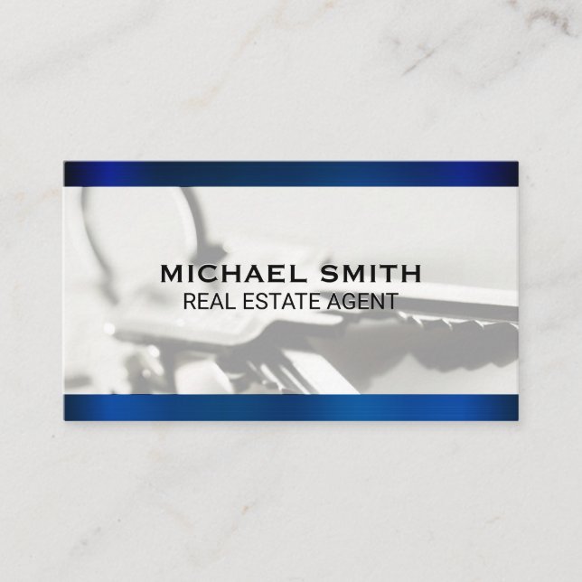 Blue Metallic Keys Background Business Card (Front)