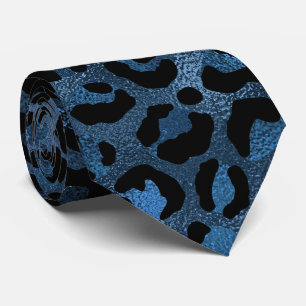 Blue Metallic Leopard Print Neck Tie