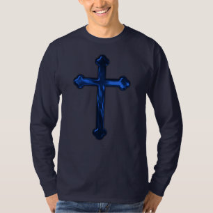 Blue Metallic Look Cross Front and Back T-Shirt