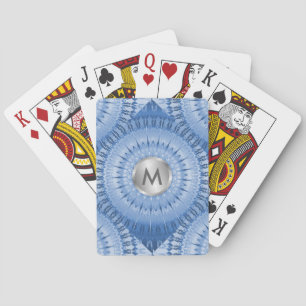 Blue Metallic Mandala Geometric Monogram Poker Cards