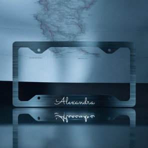 Blue Metallic Modern Brushed Metal Monogram License Plate Frame