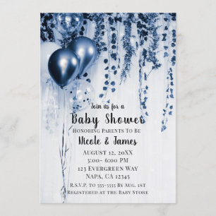 Blue Metallic Party Balloons Ivy Baby Shower Invitation