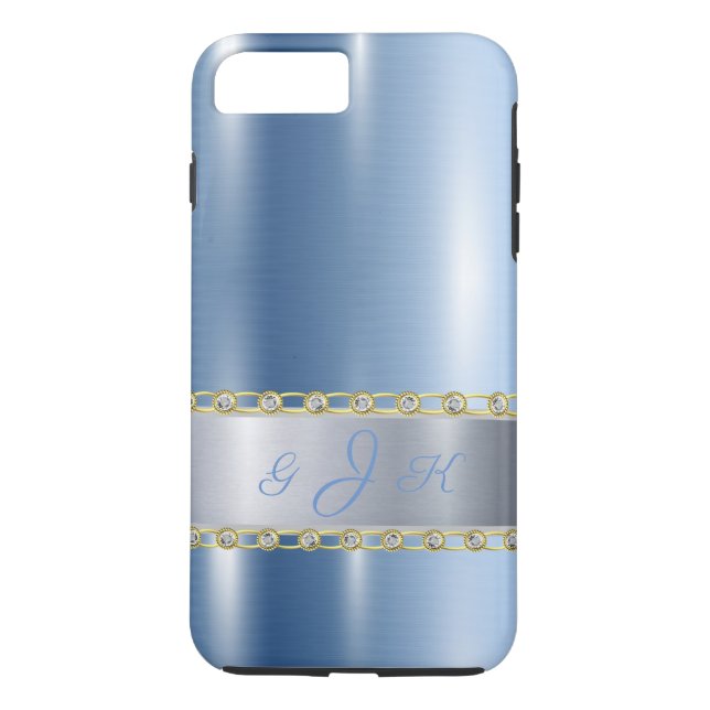 Blue Metallic, Rhinestones Personalized Case-Mate iPhone Case (Back)