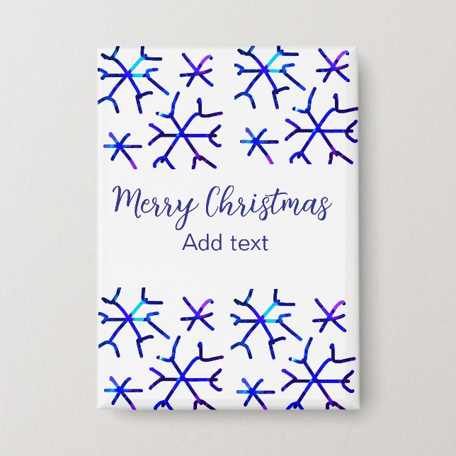 Blue metallic shiny snowflakes Christmas pattern f Button (Front)