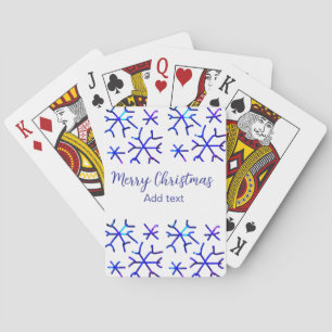 Blue metallic shiny snowflakes Christmas pattern f Poker Cards