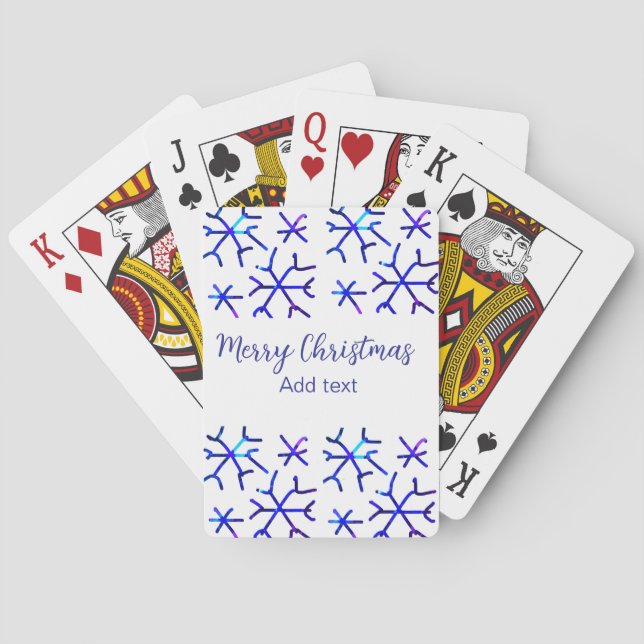 Blue metallic shiny snowflakes Christmas pattern f Poker Cards (Back)