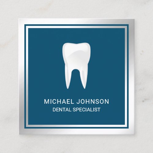 Blue Metallic Steel Tooth Dental Clinic Dentist Square Business Card