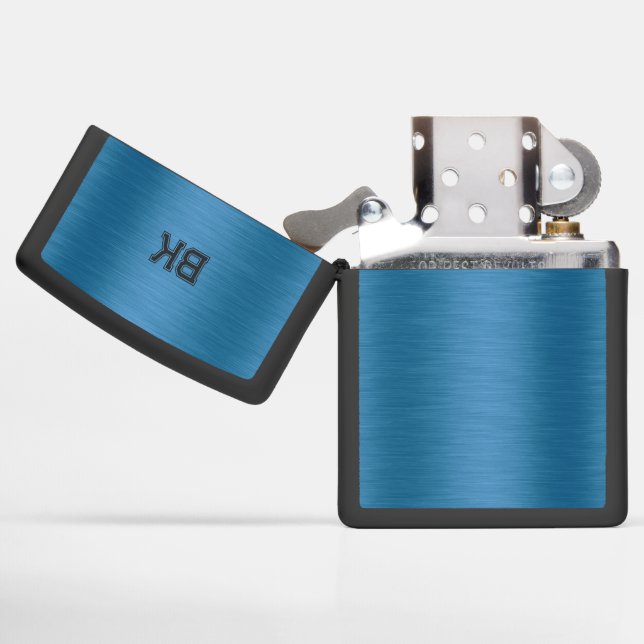 Blue Metallic Texture Image Monogram Zippo Lighter (Opened)