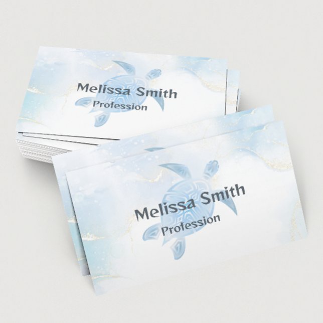 Blue Metallic Tribal Turtle Business Card (Creator Uploaded)