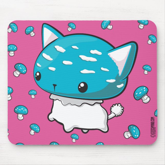 Blue Mewshroom Cat Kitty Mushroom Mouse Pad (Front)