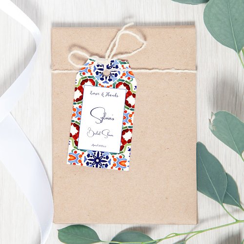 Blue Mexican colorful tiles bridal shower favor Gift Tags