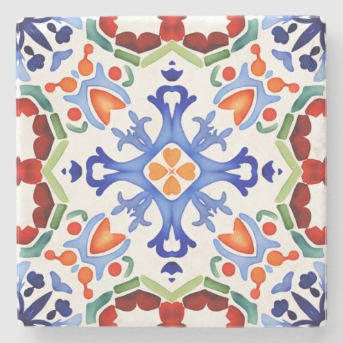 Blue Mexican colorful tiles bridal shower printed Stone Coaster