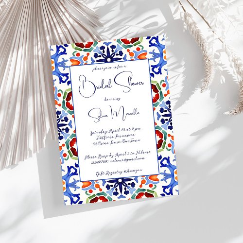 Blue Mexican colorful tiles bridal shower template