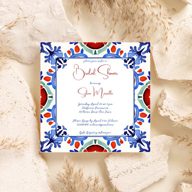 Blue Mexican colorful tiles bridal shower template (Blue Mexican colorful talavera tiles Spanish bridal shower invitation template digital download)