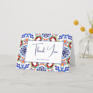 Blue Mexican colorful tiles bridal shower Thank You Card