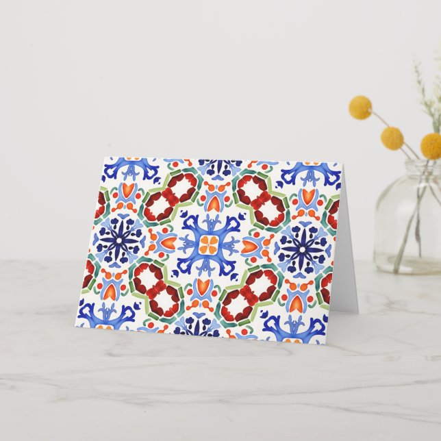 Blue Mexican colorful tiles bridal shower Thank You Card (Front)
