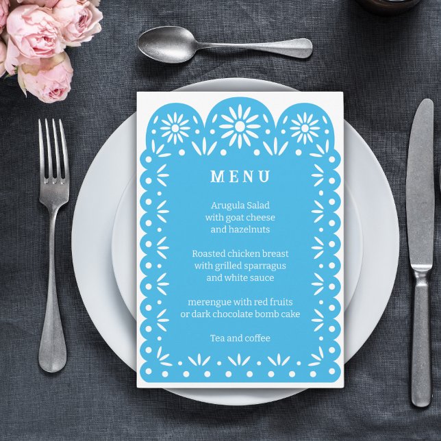 Blue MEXICAN PAPEL PICADO menu (Creator Uploaded)