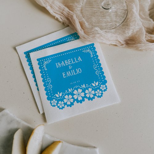 Blue  Mexican Papel Picado Wedding Napkins