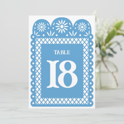 Blue Mexican paper minced table number