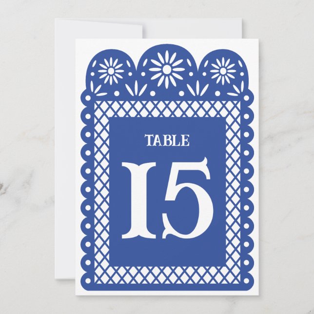Blue Mexican paper minced table number (Front)
