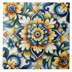 Blue Mexican Star Flower Seamless Ceramic Tile