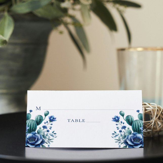 Blue Mexican Style Quinceañera Personalized Place Card (Creator Uploaded)