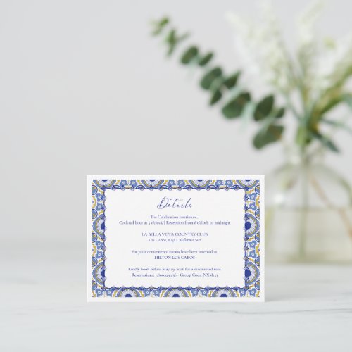 Blue Mexican Talavera Spanish Wedding Details Enclosure Card