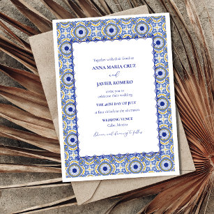 Blue Mexican Talavera Spanish Wedding Invitation