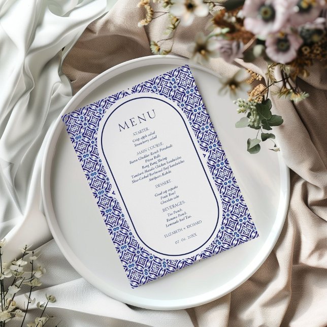 Blue Mexican Talavera Spanish Wedding  Menu (Creator Uploaded)