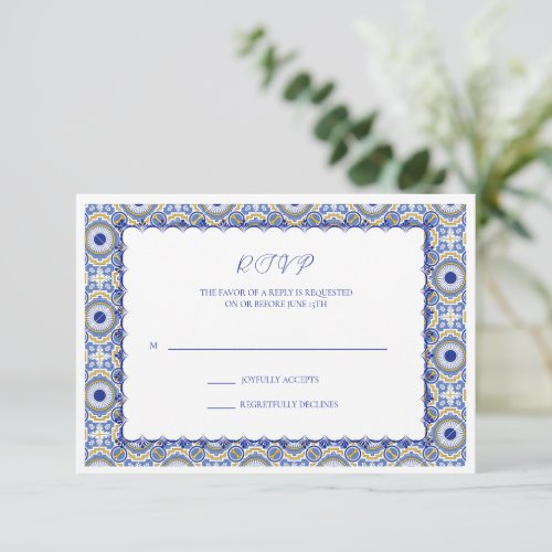 Blue Mexican Talavera Spanish Wedding RSVP Card