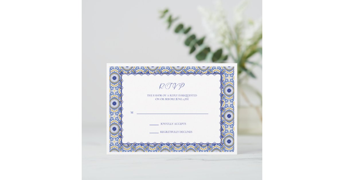 Blue Mexican Talavera Spanish Wedding RSVP Card Zazzle