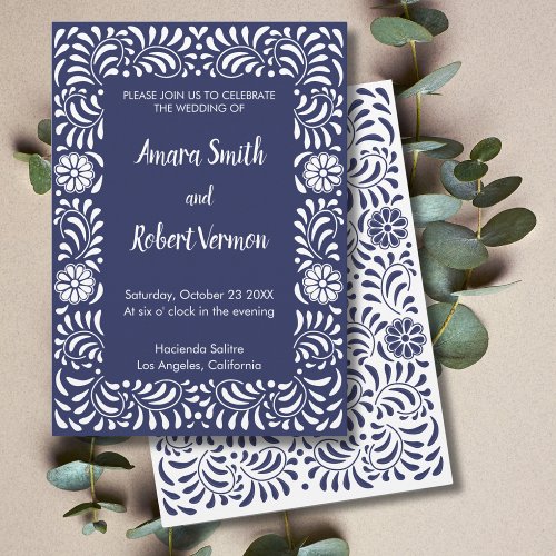 Blue Mexican Talavera wedding invitation