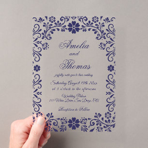 Blue Mexican Transparent Wedding  Acrylic Invitations