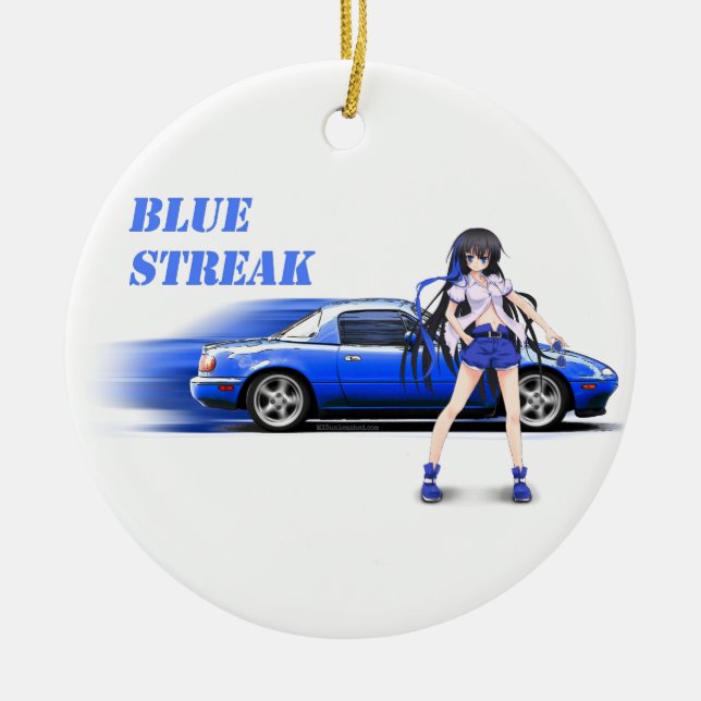 Blue Miata - with anime girl Ceramic Ornament (Front)