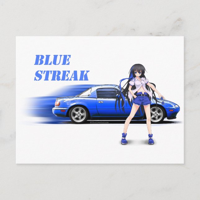 Blue Miata - with anime girl Postcard (Front)