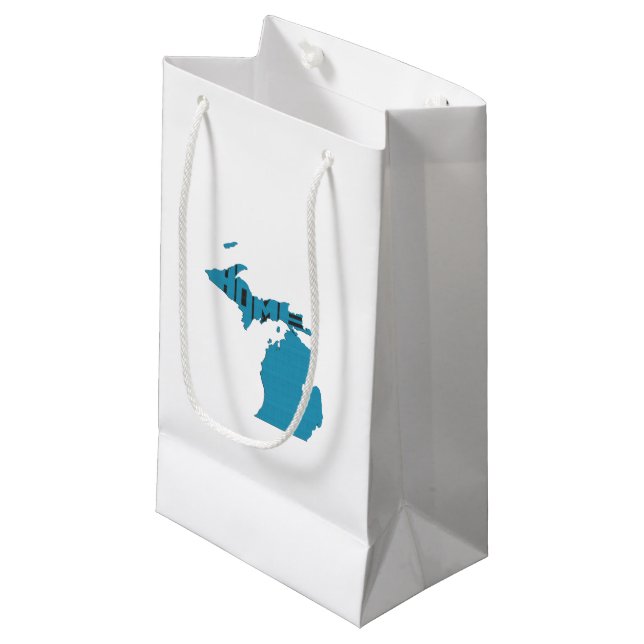 Blue Michigan Home Word Art Gift Bag (Front Angled)