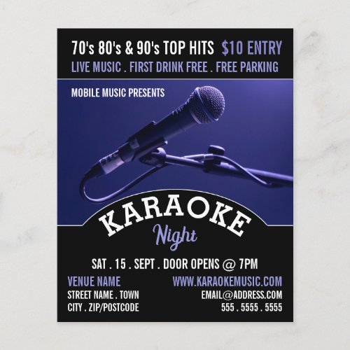 Blue Microphone Karaoke Event Advertising Flyer