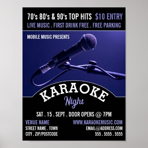 Blue Microphone Karaoke Event Advertising Poster