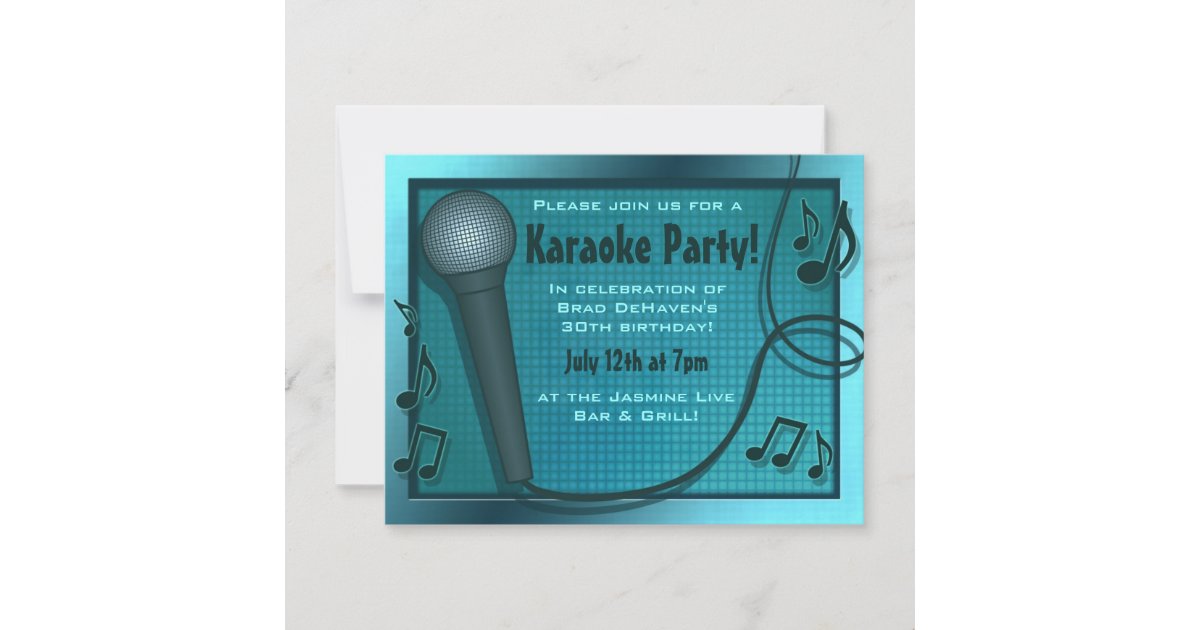 Blue Microphone Karaoke Party Invitation Zazzle