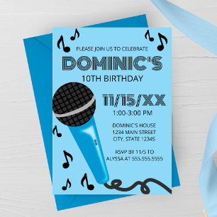 Blue Microphone Kids Birthday Invitation