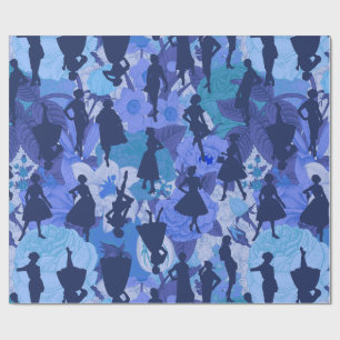 blue mid century 1950s vintage silhouette women  wrapping paper