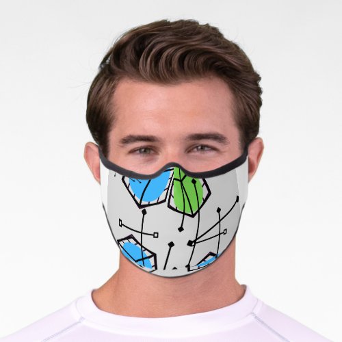 blue Mid Century Modern Fabric and green geometre Premium Face Mask