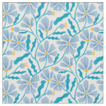 Blue Mid-Century Modern Floral Pattern Fabric
