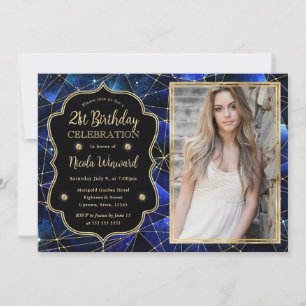 Blue Midnight Crystal Galaxy 21st Birthday photo Invitation