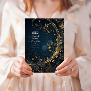 Blue Midnight Gold Celestial Bridal Shower Invitation